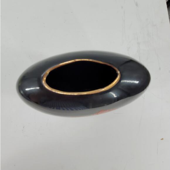 Vintage 80s Toyo Japan Black Orange Bird of Paradise Bubble Vase 2-2 - Picture 6 of 8